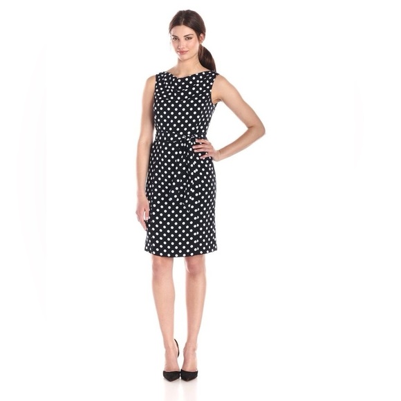 Jones New York Polka Dot Sleeveless Sheath Dress Navy Career Nautical Preppy 8 - Picture 7 of 11